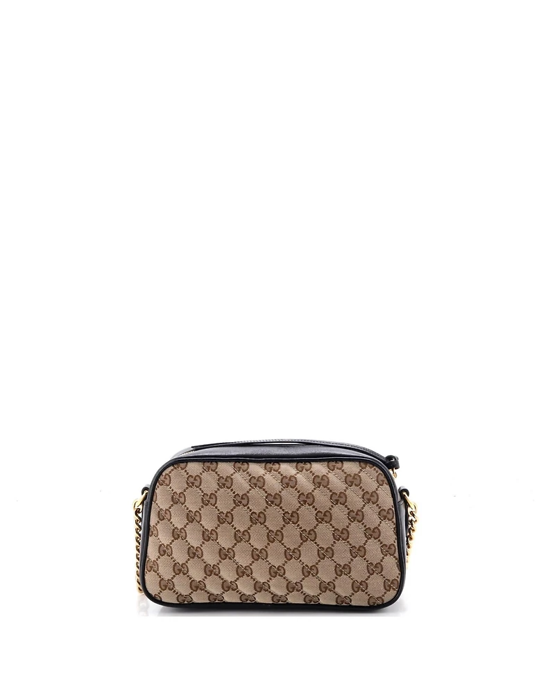 Pre-Owned Gucci Small Gg Marmont Shoulder Bag Diagonal Quilted Gg Canvas with Leather