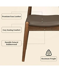 Clihome Set of 2 Rubberwood Dining Chairs, Ergonomic Backrest and Faux Leather Upholstery