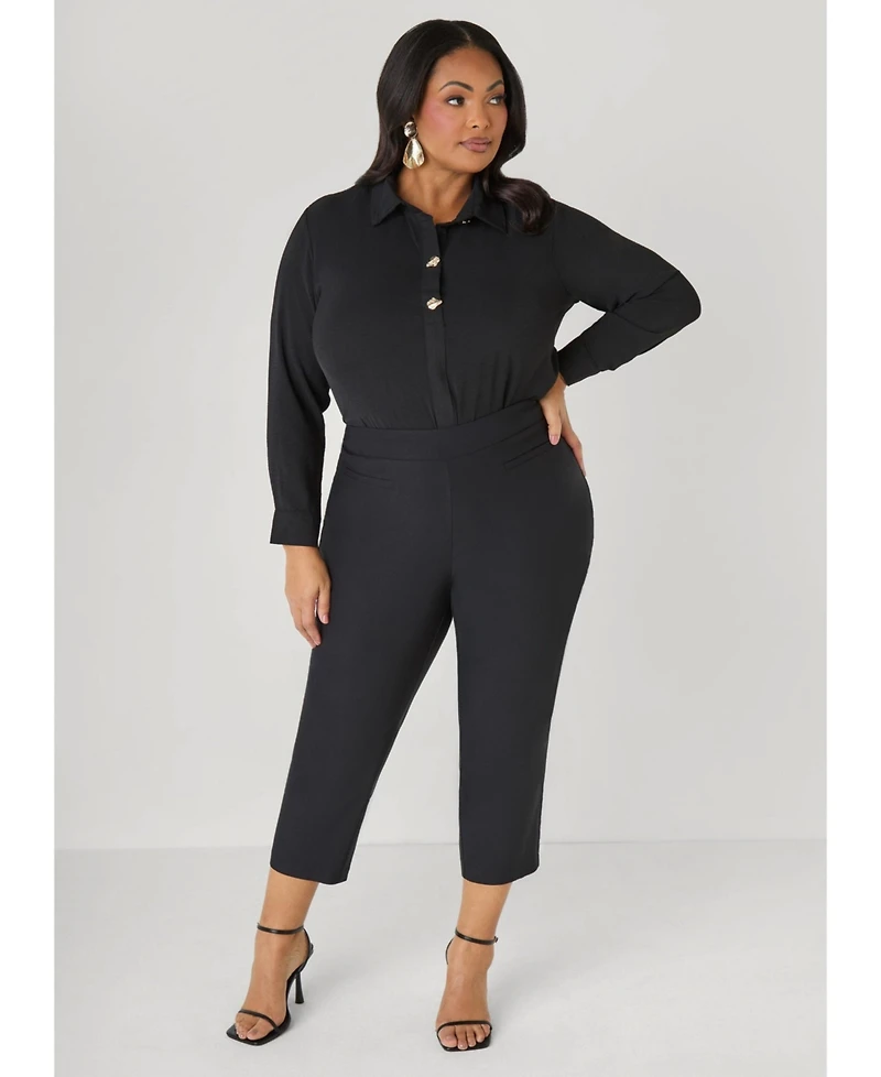 Ashley Stewart Plus Button Embellished Textured Shirt