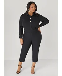 Ashley Stewart Plus Button Embellished Textured Shirt