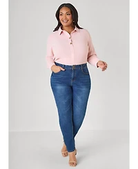 Ashley Stewart Plus Size Button Embellished Textured Shirt