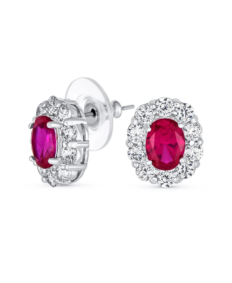Bling Jewelry Classic Style Crown 1.5 Ct Cz Halo Oval Cubic Zirconia Stud Earrings For Women Rhodium Plated Brass