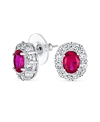 Bling Jewelry Classic Style Crown 1.5 Ct Cz Halo Oval Cubic Zirconia Stud Earrings For Women Rhodium Plated Brass