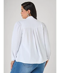 Ashley Stewart Plus Pleated Tie Neck Shirt