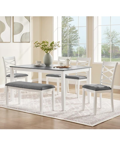 Streamdale Furniture 6 Piece Two Tone Wood Dining Table Set with Bench for 6
