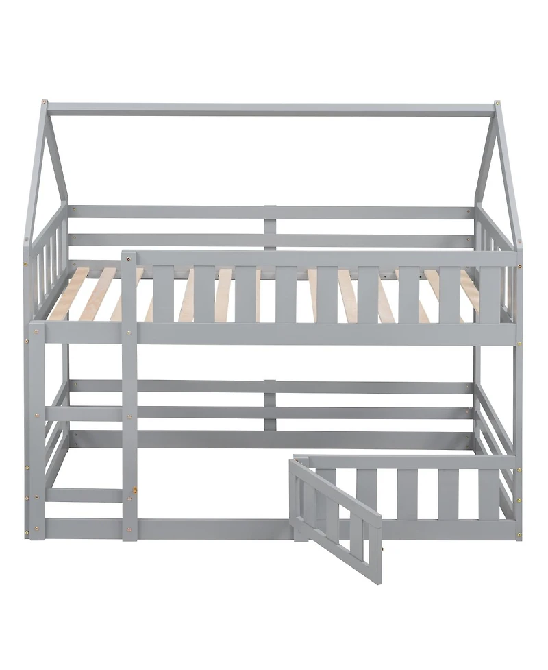 Streamdale Furniture Twin over Twin House Bunk Bed with Fence and Door