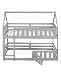 Streamdale Furniture Twin over Twin House Bunk Bed with Fence and Door