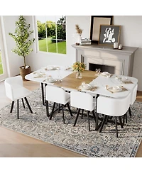 Streamdale Furniture 9 Piece Square Faux Marble Dining Set with 8 Faux Leather Chairs