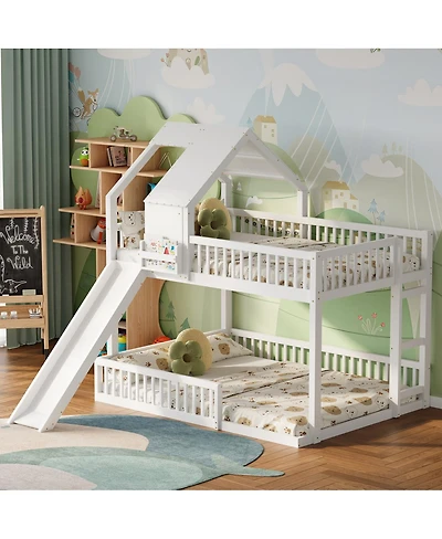 Streamdale Furniture Wood House Bunk Bed with Slide and Ladder