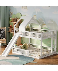 Streamdale Furniture Wood House Bunk Bed with Slide and Ladder