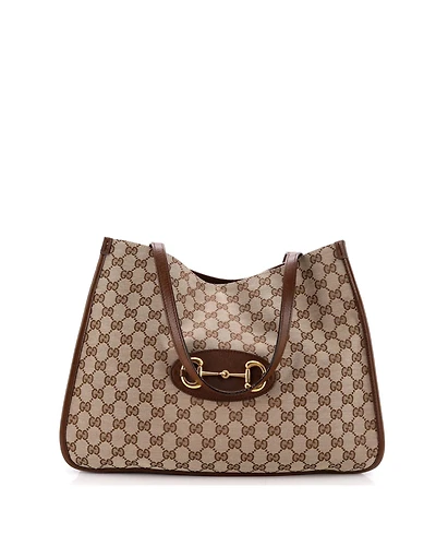 Pre-Owned Gucci Medium Horsebit 1955 Tote Gg Canvas with Leather