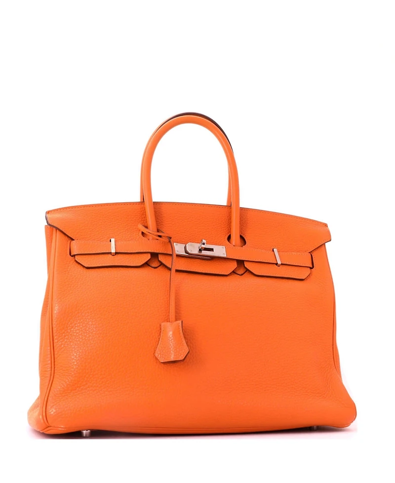 Pre-Owned HERMES Sirkin 35 Handbag Orange Clemence with Palladium Hardware