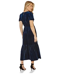 Yumi Women's Velvet V-Neck Midi Dress