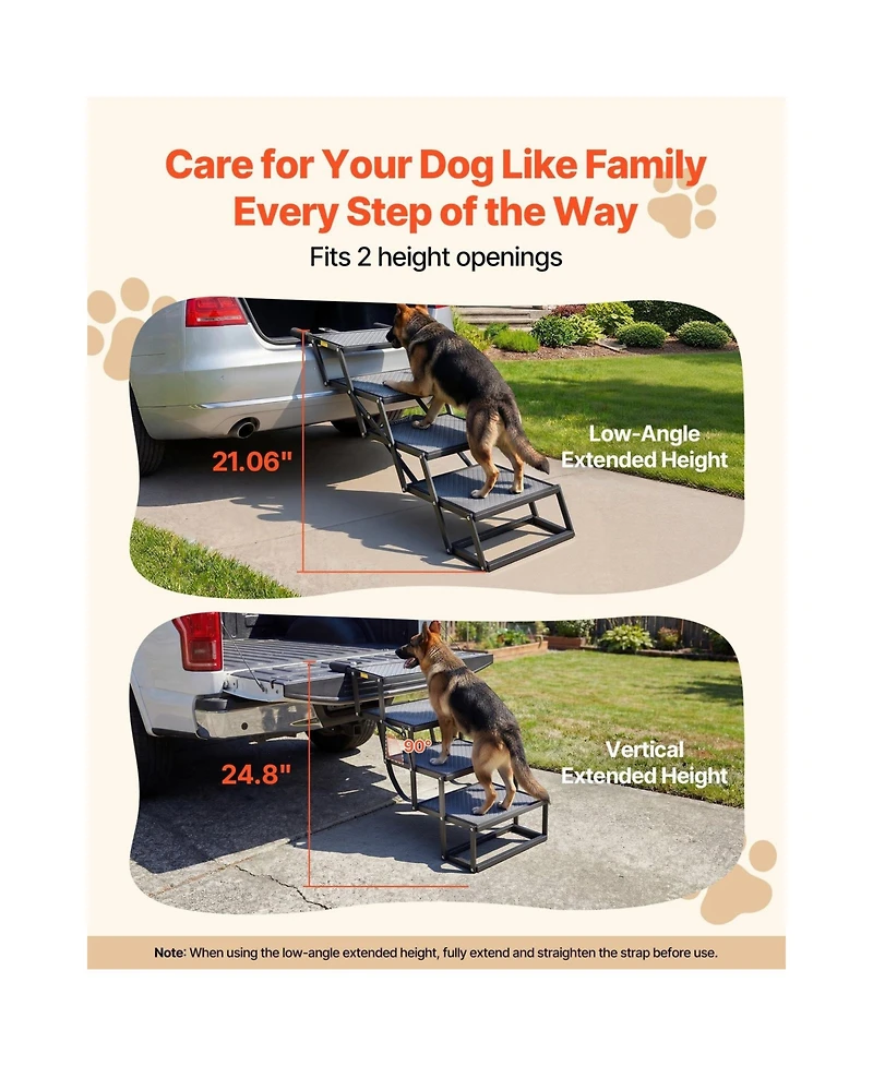 Cozito Dog Stairs for Car 4-Step Extra Wide Foldable Ramp for Large Dogs