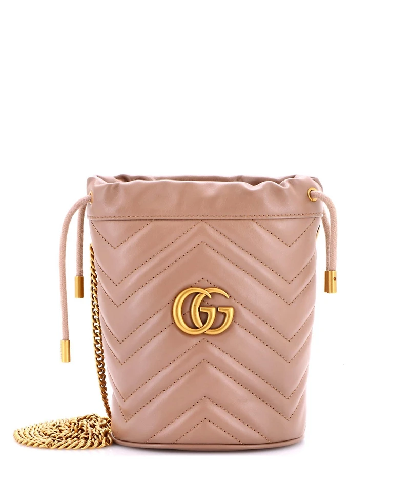 Pre-Owned Gucci Mini Gg Marmont Bucket Bag Matelasse Leather