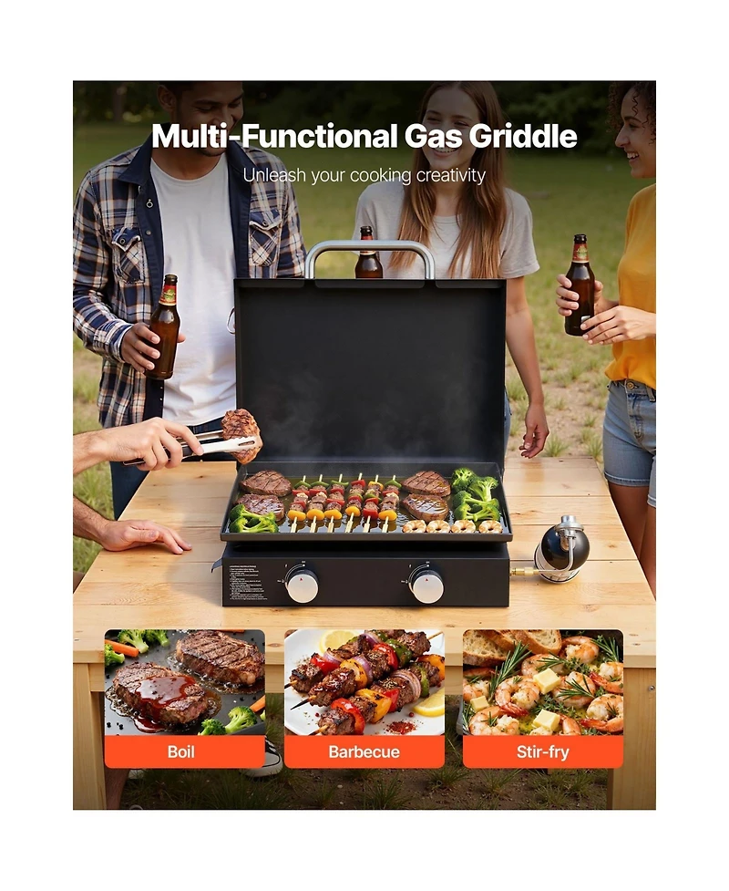 Cozito Gas Griddle, 2-Burner 22 inches Tabletop Propane Griddle with Lid