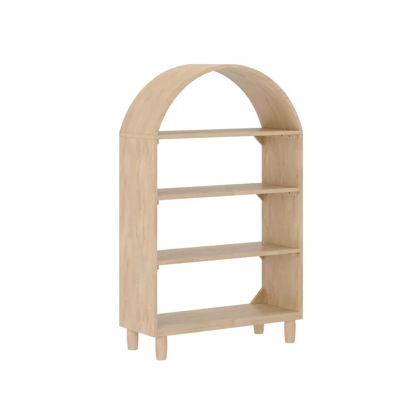 Wood Open Bookshelf with Covered Rounded Top, 4 Shelves, and Cylindrical Legs