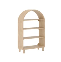 Wood Open Bookshelf with Covered Rounded Top, 4 Shelves, and Cylindrical Legs