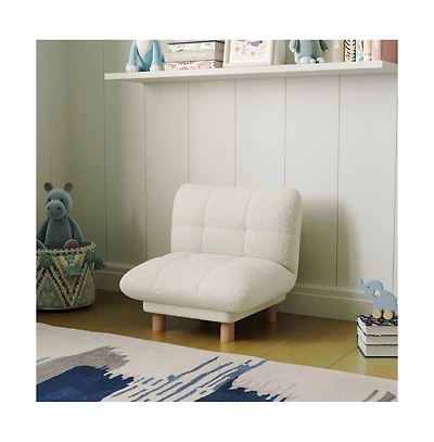 Buzz & Bloom Upholstered Cushioned Kids Chair with Tufted Seat and Back, Wood Legs