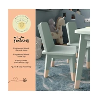 Buzz & Bloom Kids 4-Piece Wood Table, 2 Chairs, and Bench Seating Set with Rounded Corners