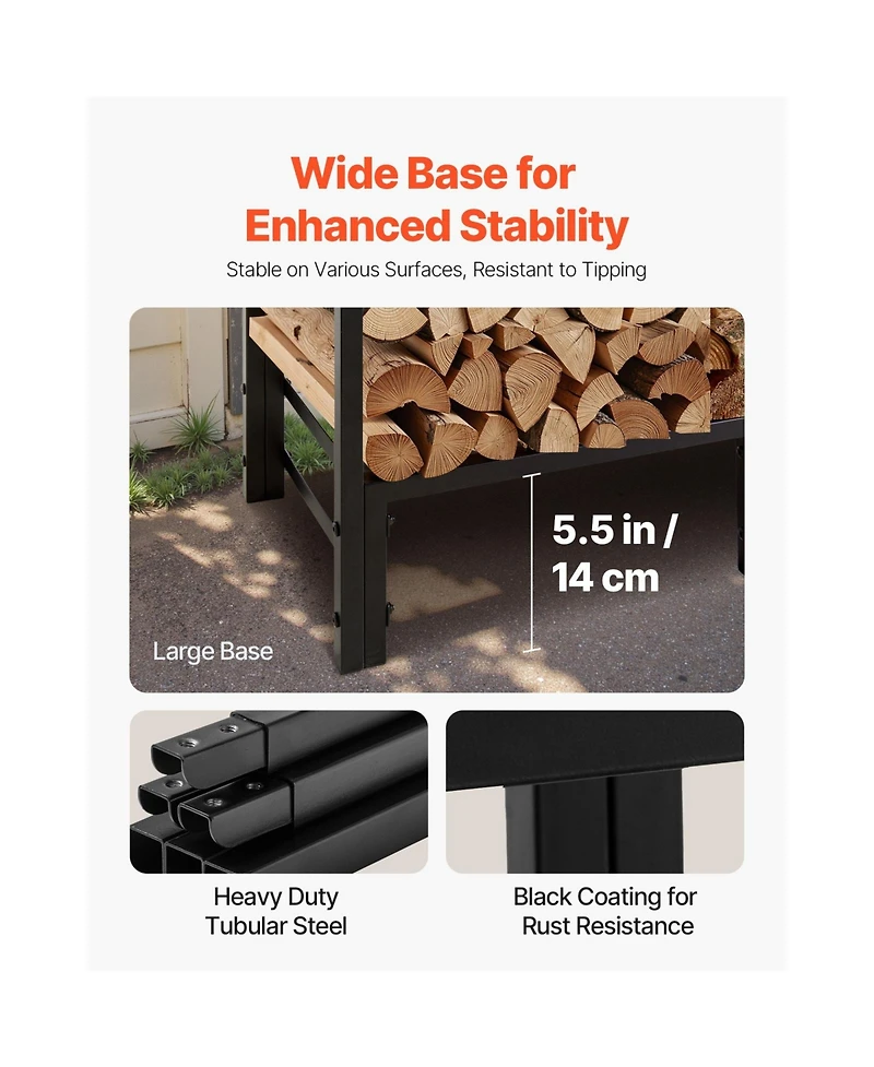 Cozito Firewood Rack with Top Cover, 4 feet Outdoor 1/4 Cord Metal Log Holder