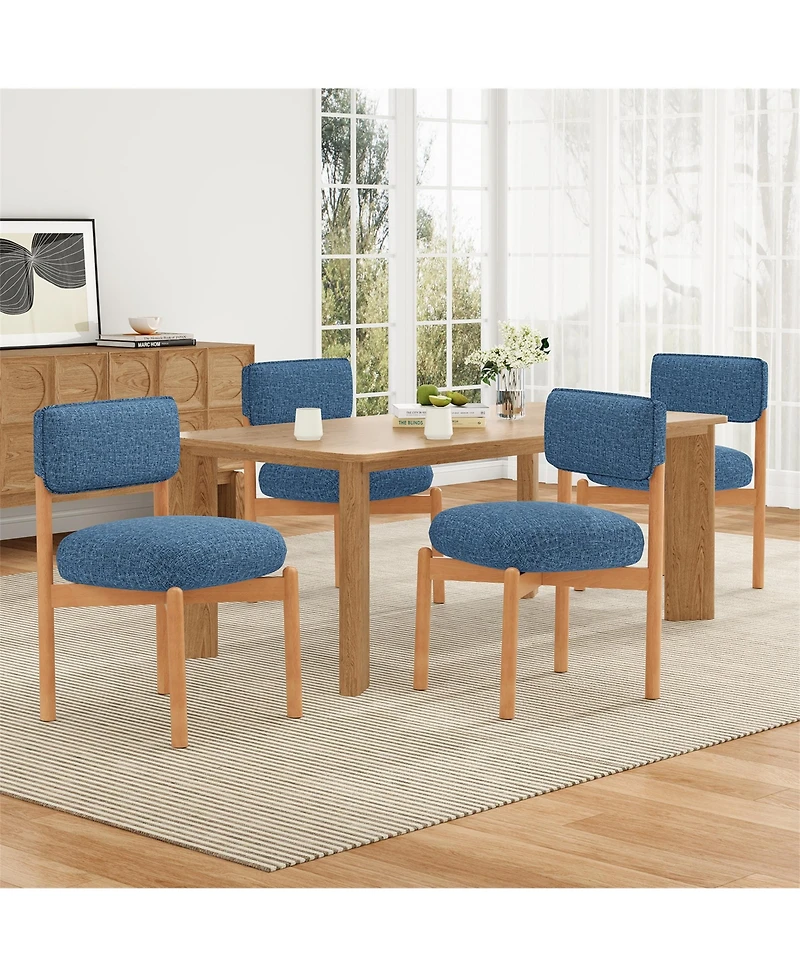Clihome Modern Wooden Blended Linen Kaki Dining Chair Set of 2