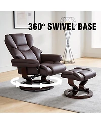 Streamdale Furniture 8 Point Heated Massage Recliner with Ottoman and Bent Wood Base