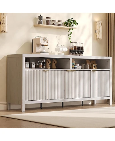 gaomon Sideboard Buffet Cabinet with Storage,65" Fluted Cabinet with 4 Doors, Long Buffet Cabinet, Sideboard Storage Cabinet for Kitchen,Living Room
