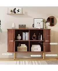gaomon 47" Fluted Sideboard Buffer Cabinet with Sliding Doors, Modern Wood Accent Storage Cabinet with Adjustable Shelves