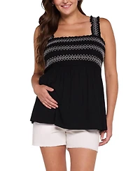 Motherhood Maternity Smocked Embroidery Babydoll Tank