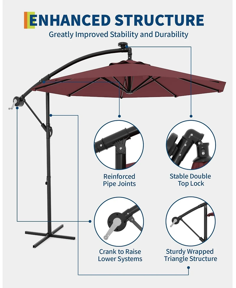 gaomon 10feet Outdoor 360degree(s) Rotation Offset Patio Umbrella with Base, Sun Protection for Deck, Poolside, Backyard