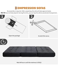 gaomon Corduroy Queen Tri-Folding Sofa Bed and Compressed Mattress - Multifunctional Floor Folding Couch for Small Apartment, Home Office