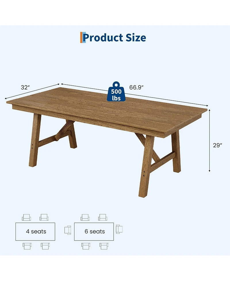gaomon 66.9" Outdoor Hdpe Garden Dining Table for 4-6 for Backyard