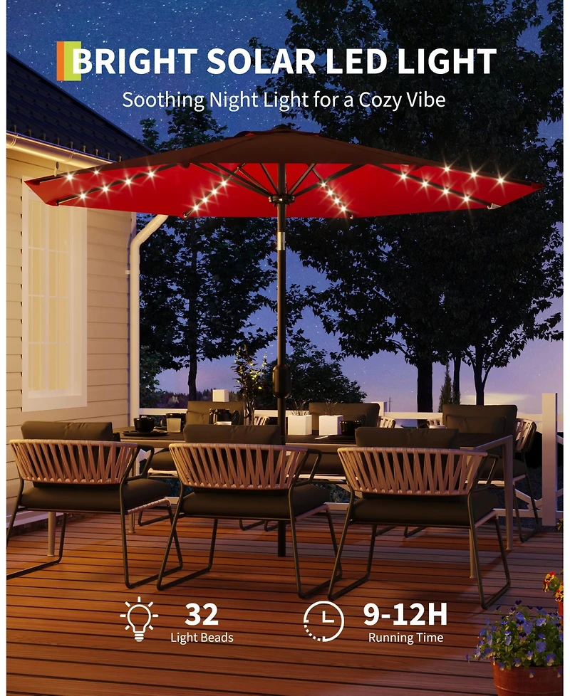 gaomon 9feet Outdoor Patio Umbrella, Table Umbrella with Solar Lights for Yard, Deck, (No Base)