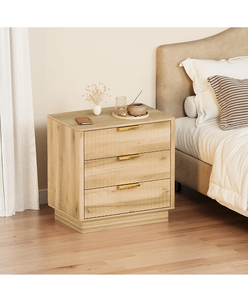 gaomon Fluted Nightstand set of 2, Wood Nightstand with 3 Drawers Storage Bedside Table Large Fluted Bed Side End Table, Modern Nightstand for Bedroom