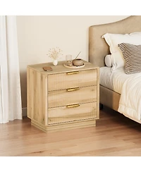 gaomon Fluted Nightstand set of 2, Wood Nightstand with 3 Drawers Storage Bedside Table Large Fluted Bed Side End Table, Modern Nightstand for Bedroom