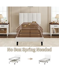 homfan 2 Set of Twin Size Velvet Upholstered Platform Bed Frame with Adjustable Tufted Headboard, No Box Spring Needed