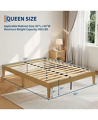 homfan Bed Frame,14 Inch Wood Platform Bed with Metal and Wood Slat Support,Noise-Free,No Box Spring Needed,Easy Assembly