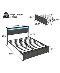 homfan Full Bed Frame with 2 Storage Drawers, Rgb Led Lights, Upholstered Button-Tufted Headboard, Easy Assembly, No Box Spring Needed