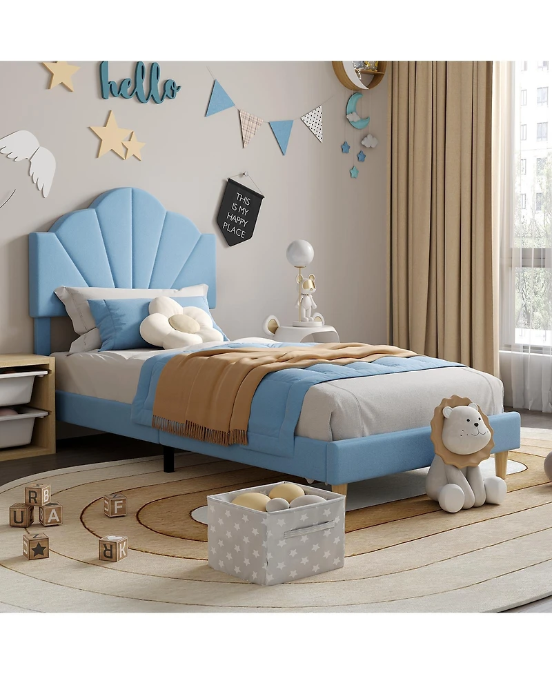 homfan Soft Upholstered Platform Bed Frame for Kids and Teens – Adjustable Headboard, Sturdy Wood Slat and Metal Support, No Box Spring Needed