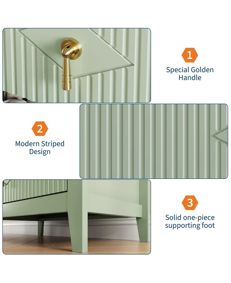 homfan Fluted 3-Drawer Nightstand Dresser with Metal Handles, 27.5" Wide Storage End Table for Bedroom, Living Room, Hallway