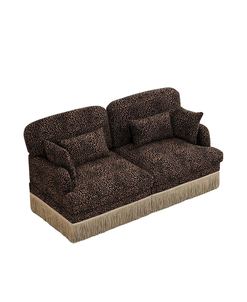 Streamdale Furniture Comfy Chenille Leopard Loveseat Sofa with Tassels