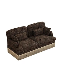 Streamdale Furniture Comfy Chenille Leopard Loveseat Sofa with Tassels
