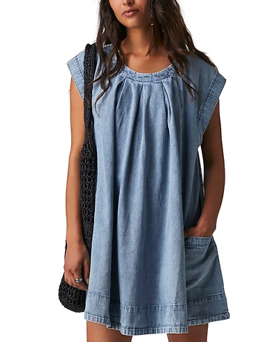 Free People Women's Marcel Crewneck Swing Mini Denim Dress