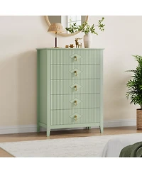 homfan Fluted 5-Drawer Dresser Chest with Metal Handles, 32 inch Wide Storage Tv Stand for Bedroom, Living Room, Hallway
