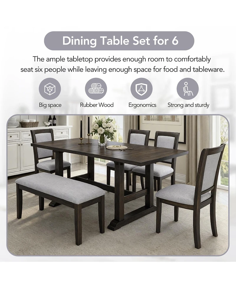 Streamdale Furniture 6-Piece Extendable Dining Table Set with Bench and Chairs