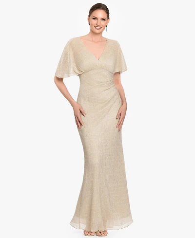 B&A By Betsy and Adam Women's Flutter-Sleeve V-Neck Ball Gown