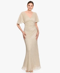 B&A By Betsy and Adam Women's Flutter-Sleeve V-Neck Ball Gown