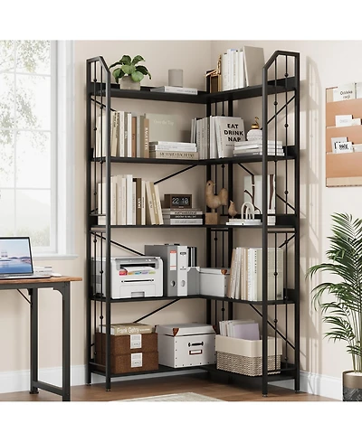 gaomon l-Shaped Corner Bookshelf, 5/-Tier Tall Bookcase, Industrial Storage Display Shelves for Living Room