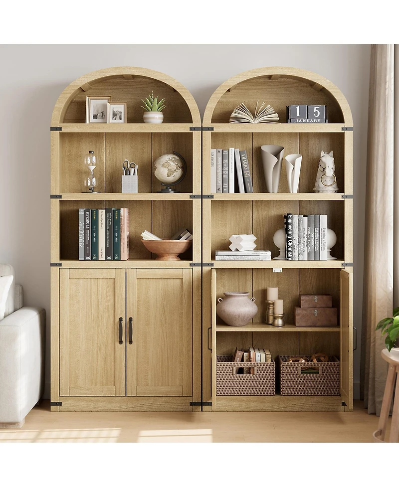 gaomon Bookcase with Doors Arched Bookshelf 71.65 Inch Tall Bookcase Farmhouse Cabinet with Shelves